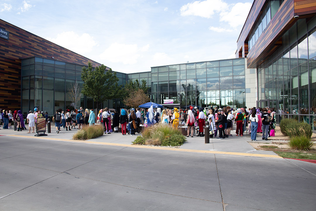 Crowds gathering at the county library for ToshoCON