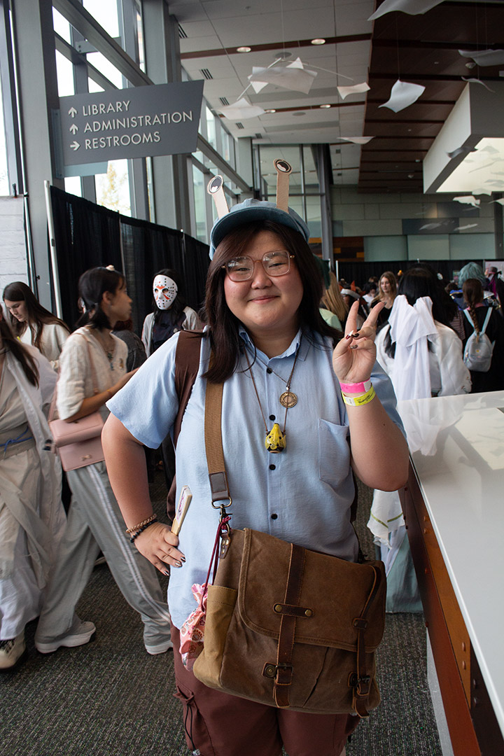 A cosplayer as a delivery person