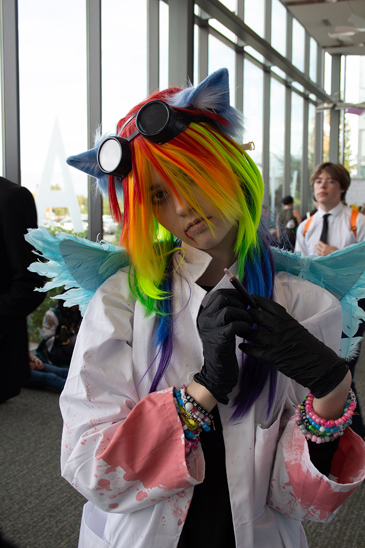 A cosplayer as an undead rainbow dash