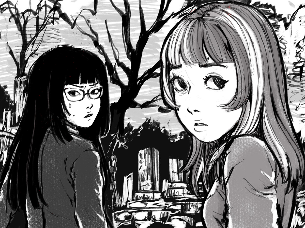 Redrawn manga scene from Junji Ito’s Uzumaki (Original Characters)